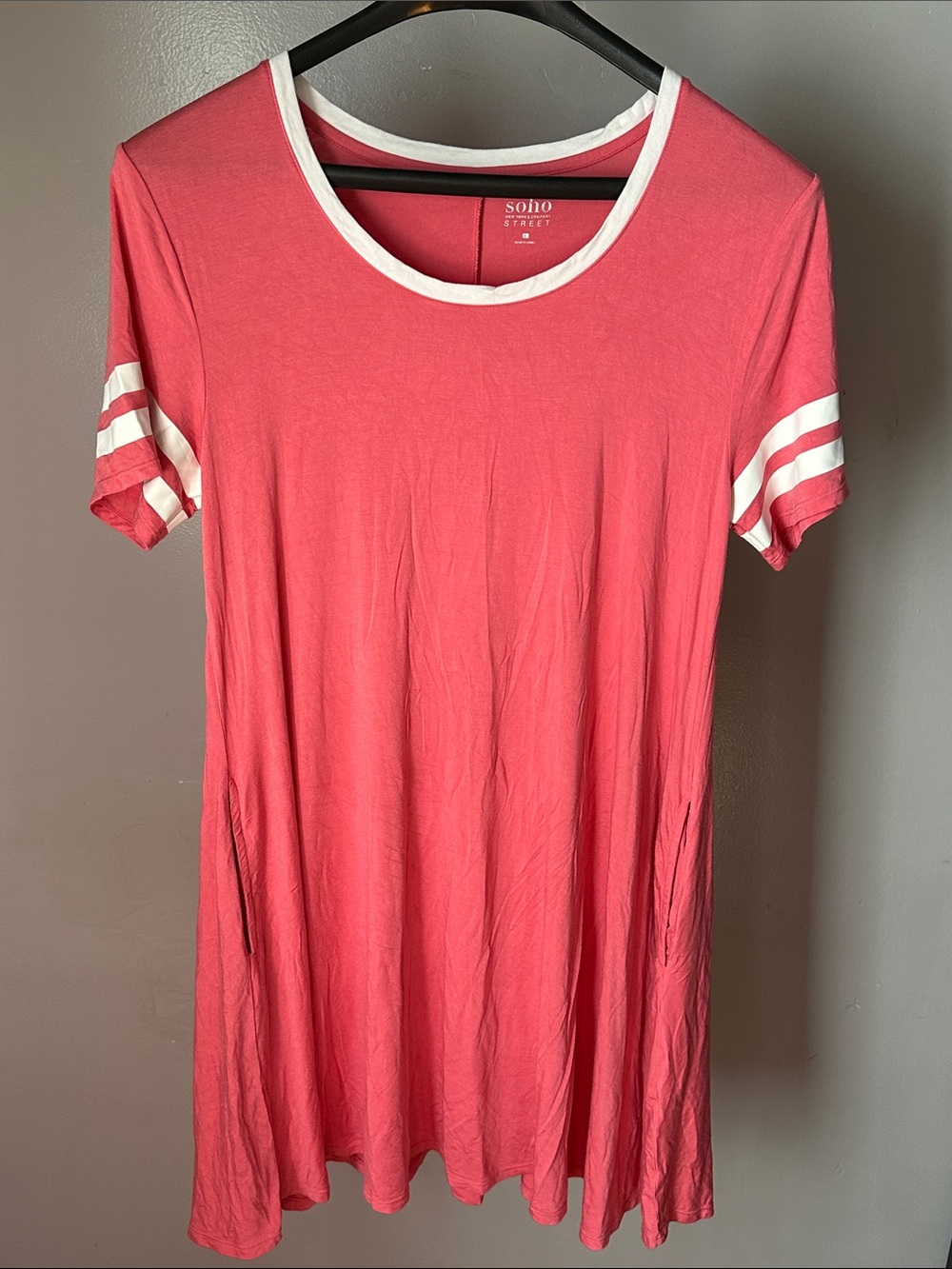 New York & Company Coral Pink Dress with White Trim